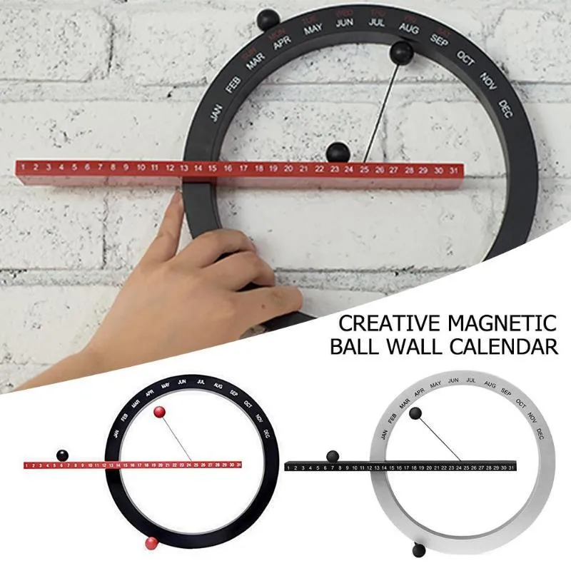 Creative Magnetic Ball Clock Perpetual Wall Calendar Novelty Home Decor European Style Living Room Bedroom Ornaments