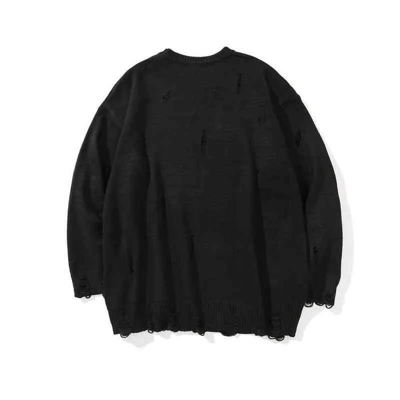 Dark Streetwear Black Hole Ripped Oversized Men Hip Hop Knitted Sweater Beggar Punk Women Pullover Rubbish Clothes Pull Homme T220730
