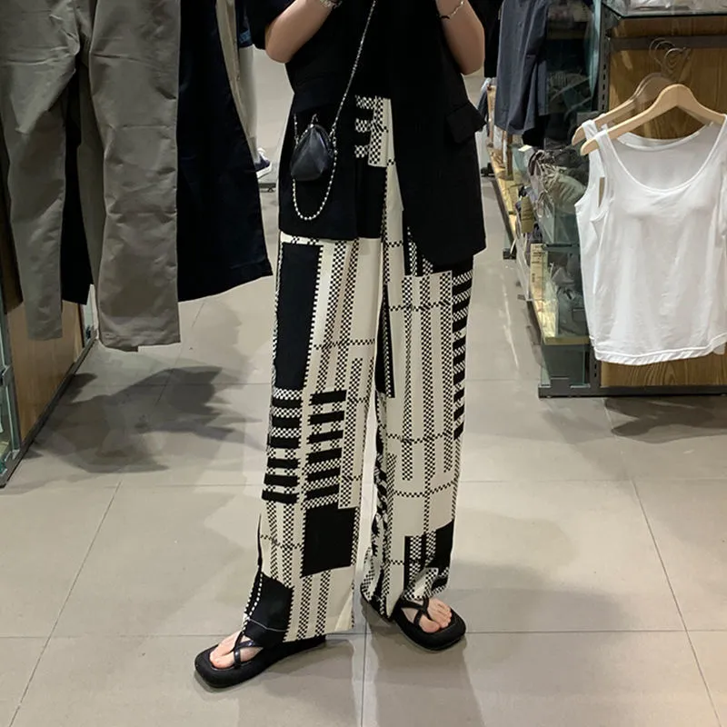 Korobov kvinnor höga midja bredben byxor koreanska streetwear hit color plaid striped patchwork byxor vintage ol 220325