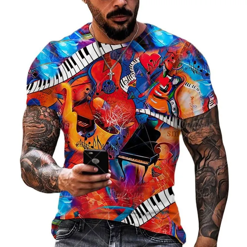 Mode Musique Guitare 3D Imprimer Hommes T-shirts D'été Col Rond À Manches Courtes Surdimensionné T-shirt Hommes Vêtements Lâche Tops T-shirts 6XL 220607