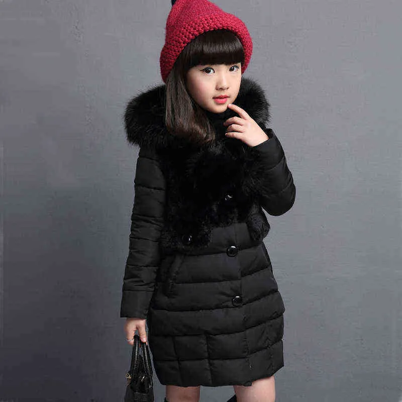 Teenage Girls Warm Fur Winter Long Jacket Fashion Thick Kids Hooded Jacket For Girl Outerwear 4-10 Year baby Girls Clothing J220718