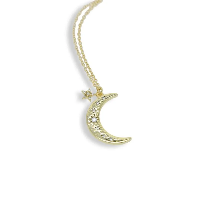 Nytt bröllopshalsband Crescent Moon Star Charm Dainty Delicate Women Jewelry Gold Plated Opal CZ Stone Söta härliga modehalsband