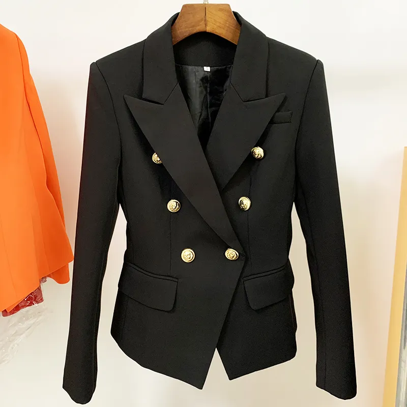 Yüksek Kaliteli Klasik Moda Yıldız Stil Tasarımcı Ceket kadın İnce Uydurma Metal Düğmeler Blazer Artı Boyutu S-4XL 220402