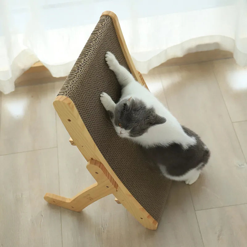 Houten kat scratcher schraper afneembare lounge bed 3 in 1 krabpaal voor katten training slijpkeurende klauw speelgoed kat krasbord 27208678