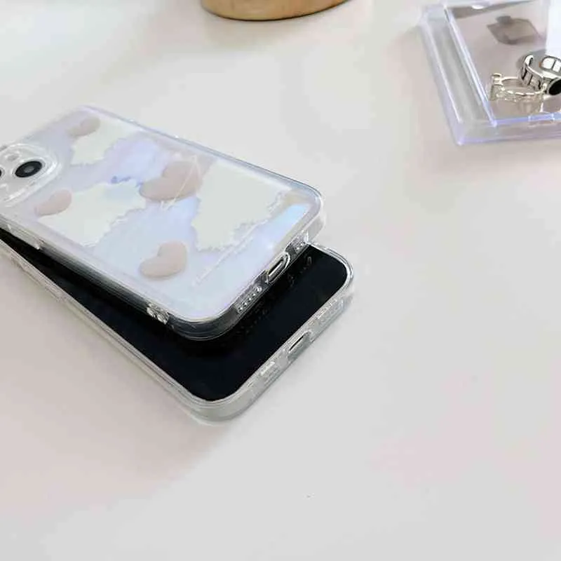 Fashion Gradient Laser Love Heart Pattern Clear Telefono Custodia iPhone 11 12 13 Pro Max XS Xr 7 8 Plus Adorabile Copertina di shock T220805