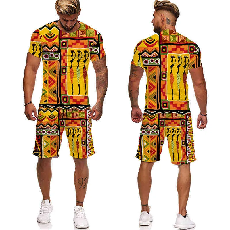 2022 été 3D imprimé africain T-Shirt Shorts costumes mode Style ethnique Couple tenues Hip Hop Streetwear hommes femmes survêtement ensemble