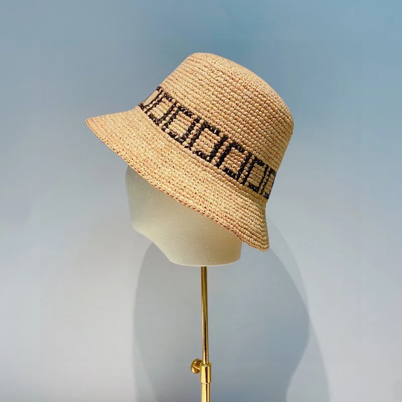 ラファイト麦わら帽子の女性デザイナーケース新しいラフィアビーチバケツハットキャップ