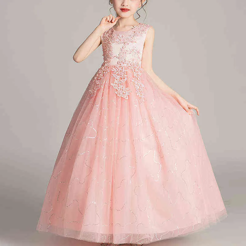 Abiti bambini ragazze Flower Ball Gown Compleanno Festa di nozze Princess Banquet Summer Sleeveless Children's Long Dress Y220510