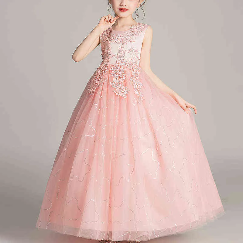 Kids Dresses For Girls Flower Ball Gown Birthday Wedding Party Princess Banquet Summer Sleeveless Children's Long Dress Y220510