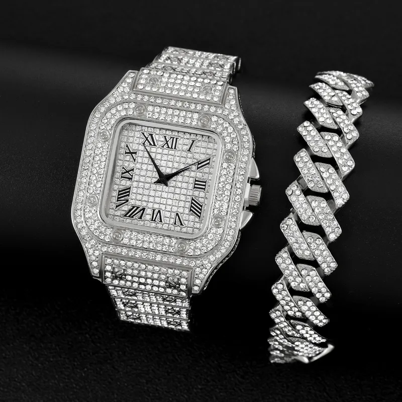 HBP Hip Hop Bling Iced Out Watch Bracelet For Women Heart Crystal Clustered Tennis Chain Men Miami Jewelry Cadeau 2207112654