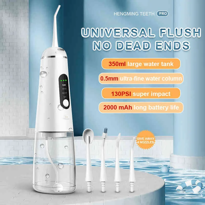 350 ml orale irrigator water flosser USB oplaadbare straaltandreiniger tandheelkundige tanden bleken met 4 sproeiers 220513