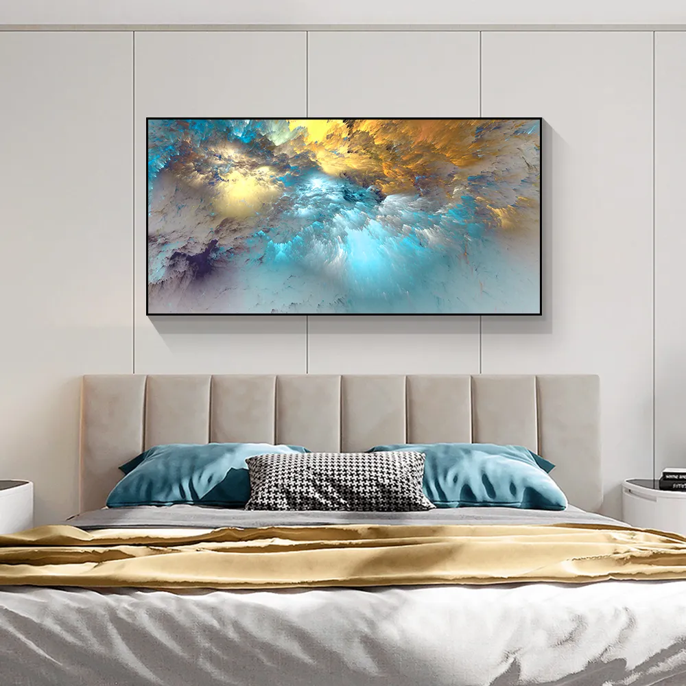 ライトブルーゴールド幾何学雲モダンな抽象的な油絵キャンバス印刷アート壁装飾のための壁の装飾写真