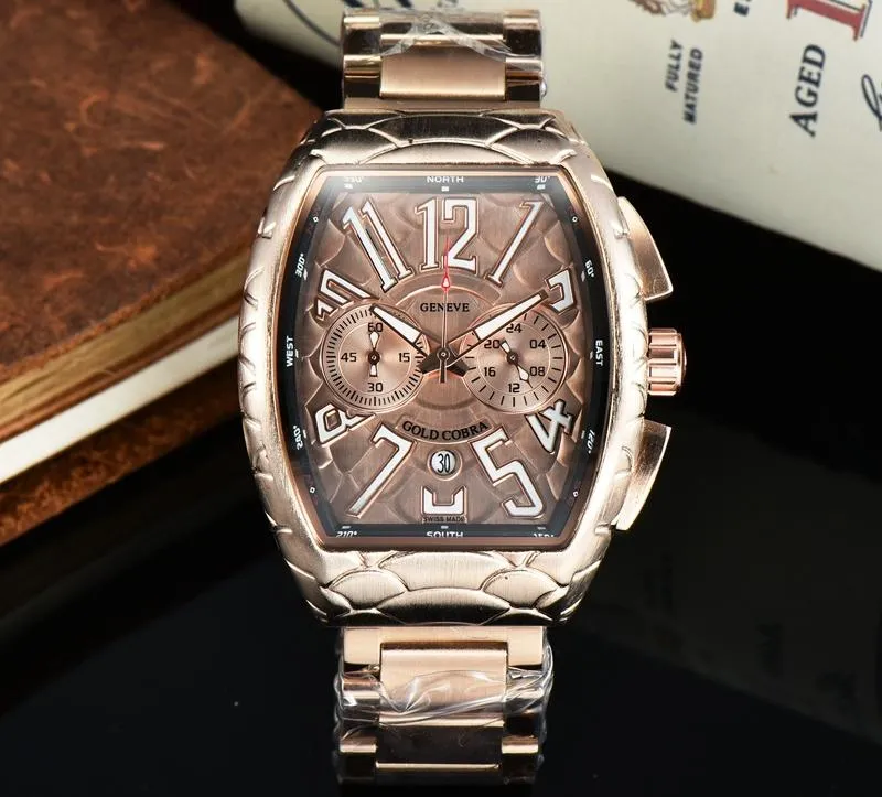 202 5 스티치 럭셔리 남성 시계 모든 다이얼 작업 쿼츠 시계 고품질 탑 브랜드 크로노 그래프 시계 Tonneau 철강 벨트 남성 패션 액세서리