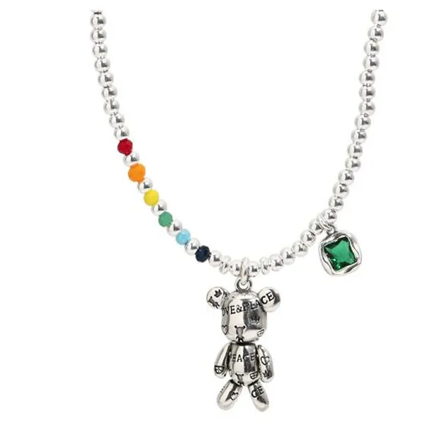 925 Stamp Necklace Bracelet Jewelry Trend Simple String of Beads Design Bear Zircon Pendant Party Jewelry GC11352719