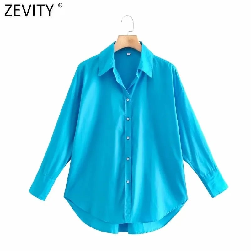 Zevity Women Simply Solid Colors Piersed Poplin Koszule Office Lady Długie Rękaw Slim Bluzka Roupas Chic Koszulki Topy LS9541 220407