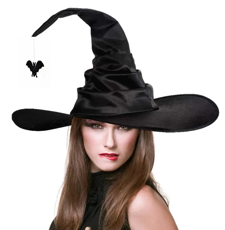 klassiker halloween rynkad häxhattfest häxa hatt svart oxford trasa häxhatt makeup rekvisita