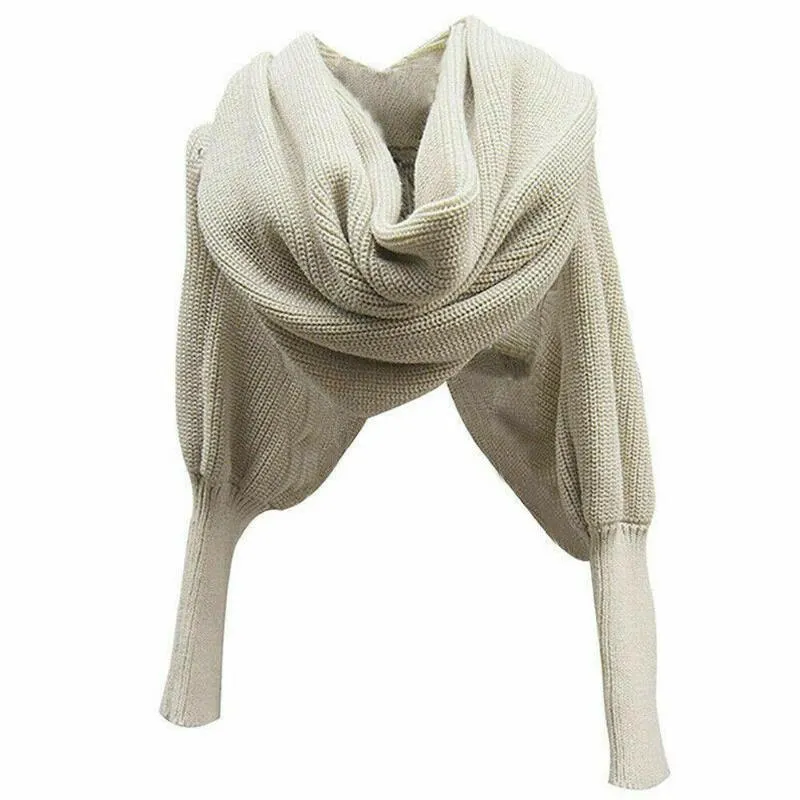 Scarves Fashion Women Lady Knitted Sweater Tops Scarf With Sleeve Wrap Winter Warm Shawl Black Beige Green Red249f