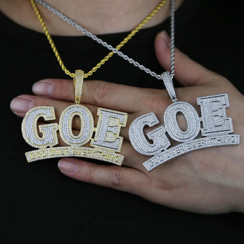 Iced Out Sparking Bling 5A Cubic Zircon CZ Goe Letter Charm Pendant Necklace For Men Boy Fashion Hip Hop Fashion Jewelry214Y