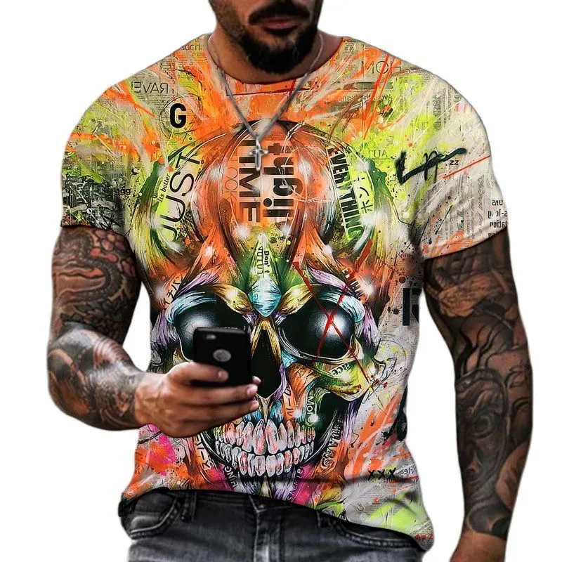 Skull 3D Print Magliette da uomo Summer Loose ONeck Manica corta Scheletro Top Street HipHop Tees Abbigliamento uomo T-shirt oversize 220607