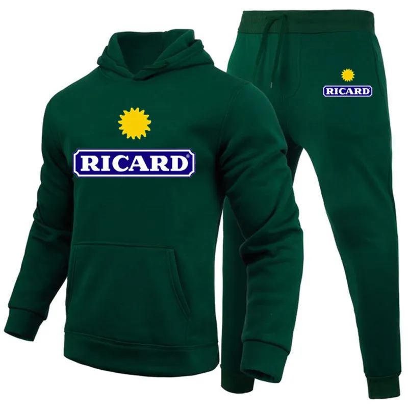 2 stycken set tracksuit huva tröjor dragkammare manliga sport hoodies som kör sportkläder ricard män varumärke höst vinter 220722