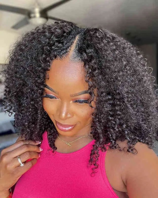 V Part Wig Human Hair Full Machine No Leave Out Brazilian Kinky Curly s for Women Deep Wave Short Jerry Glueless 220707