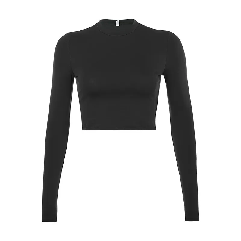 Solid Basic Long Sleeve Womens Tshirt Casual Black White Fashion Crop Top T Shirt Ladies Fashion Korean Tee Shirt 220809