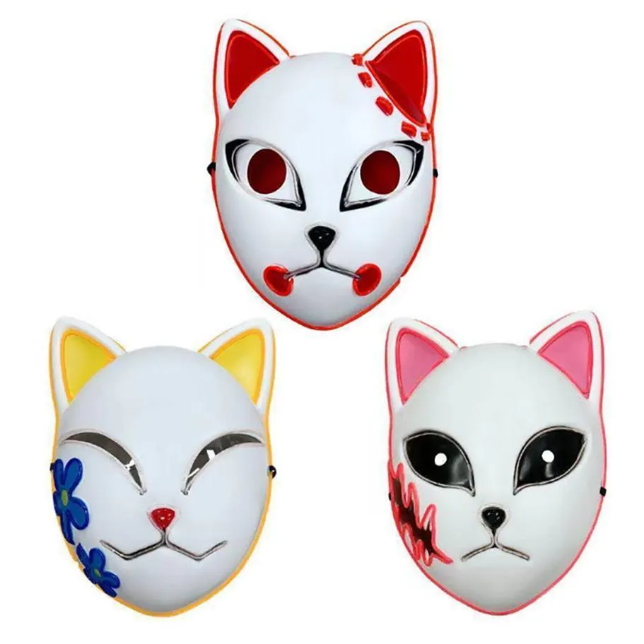 Demon Slayer Fox Mask Halloween Party Japanse anime cosplay kostuum LED Masks Festival Favors FY7942 0727