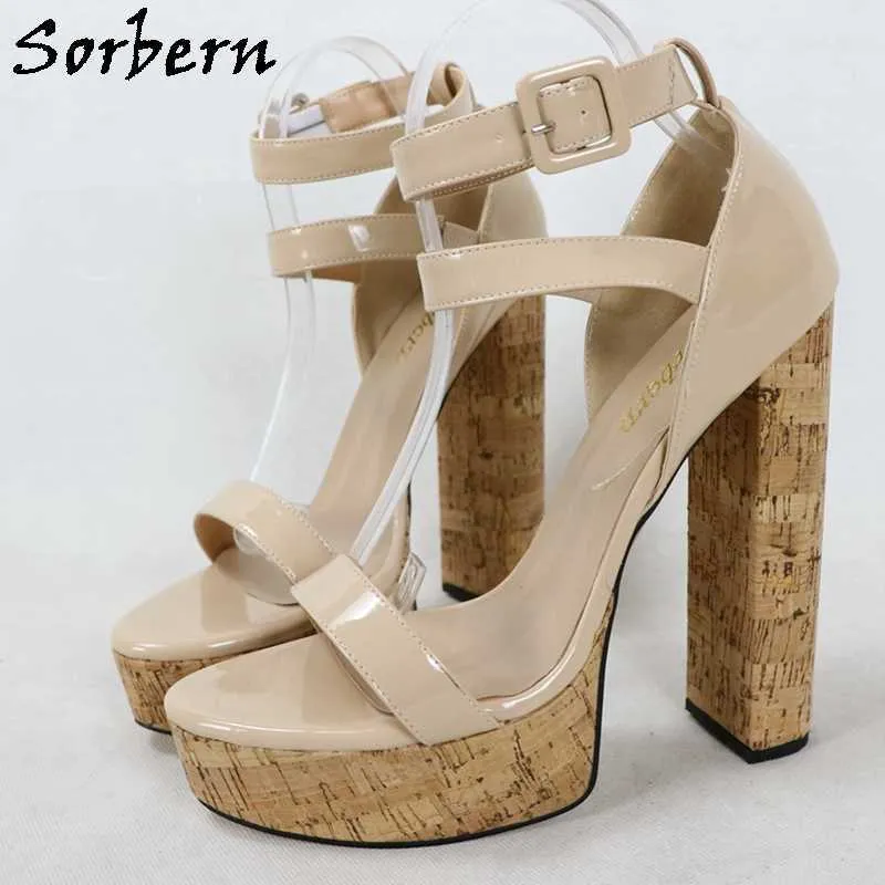Sorbern Naken patentskvinnor Sandal Block High Heel Platform Summer Shoes Anpassad One-Strap Skor för Kvinnor 2021 Skräddarsy