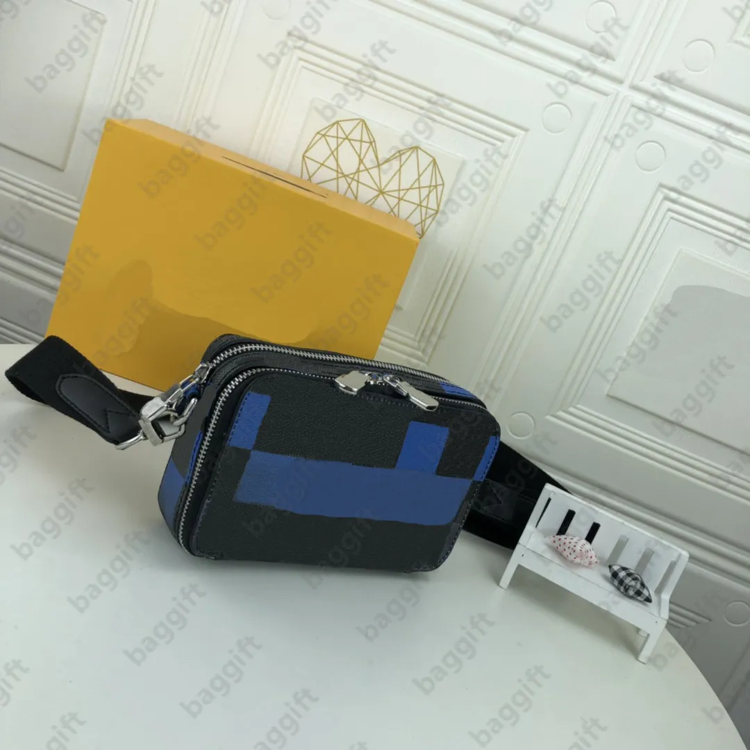 Designer mångsidig alfa bärbar plånbok M59161 män väska svartkornat läder 6 kortplatser flappar stor kapacitet korskroppen SHO290R