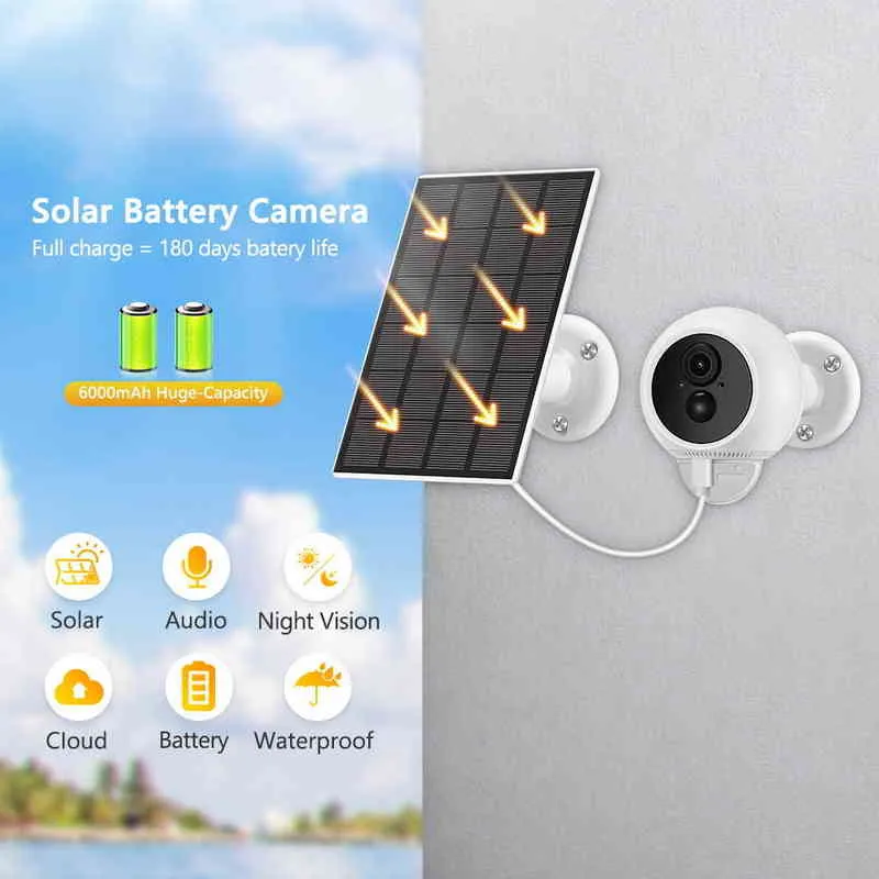 ANBUX MP K Painel solar Câmera Wi -Fi Video Videoveillance Câmera MP Recorde de alarme pir ir noite Câmera recarregável ICSEE J220520
