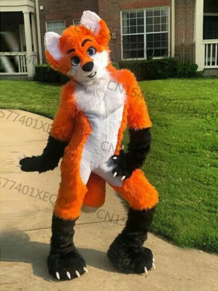 Média e longa pele All-in-One Husky Fox Mascot traje andando Halloween terno festa role-jogando desenhos animados adereços Fursuit # 016