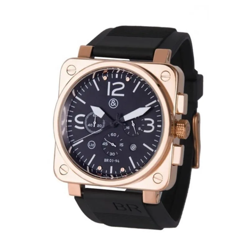 Relojes de pulsera Deporte de lujo Cuarzo Campana Mujer Multifunción Seis puntadas Hombre Reloj Hombres de negocios Calendario de goma BR Ross Square Wrist293L