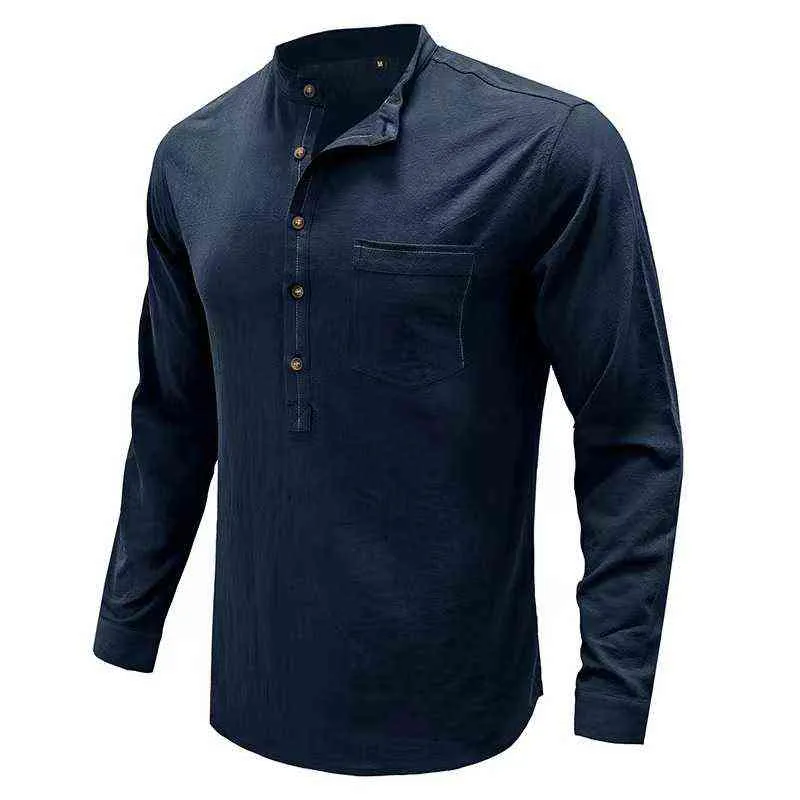 Nouveaux hommes Casual Blouse Coton Lin Chemise Lâche Tops À Manches Longues Tee Shirt Printemps Automne Casual Bouton Solide Beau Hommes Chemise L220704