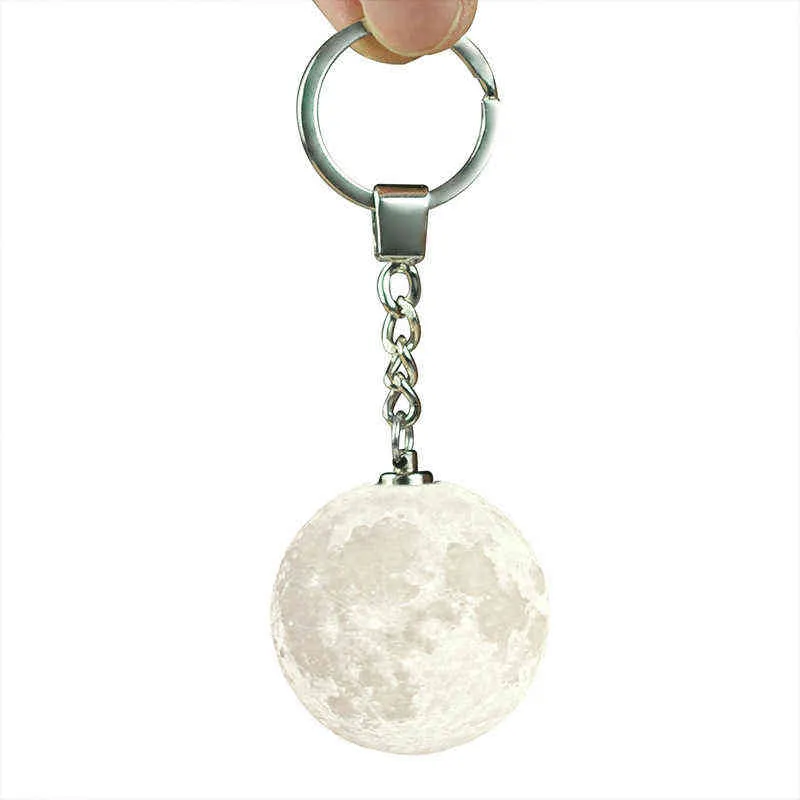 Creative Moon Night Light with LED Touch Switch Keychains Portable 3D Printing Round Moon Keychain Night Light Accessories AA220318