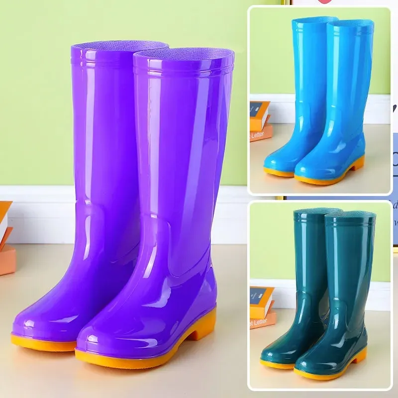 Pofulove bottes de pluie femmes bottes pour femmes chaussures de travail imperméables pour filles antidérapant genou haute bottes d'eau antidérapant taille 41