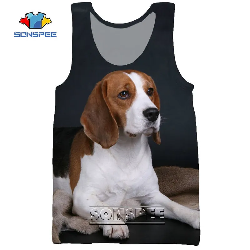 Sonspee 3D Print Animal Dog Beagle Twarz męskie topy na plaży Casual Funny Culturbuilding Gym Muscle Men Sleveless Kamizelka 220627