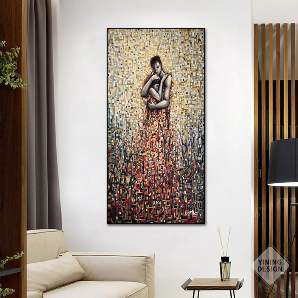 Pittura astratta Coppia Full Aquare Lover Canvas Poster Stampe d'arte Moderne soggiorno Immagine decorativa la casa Cuadros Frame