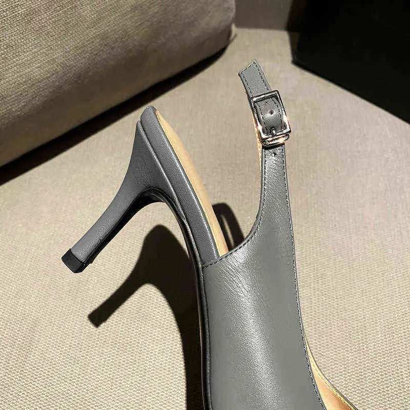 Платье обувь натуральные кожаные сандалии весна серый заостренный носок ручной работы тонкие каблуки женщина высокое качество вечеринка леди 220318