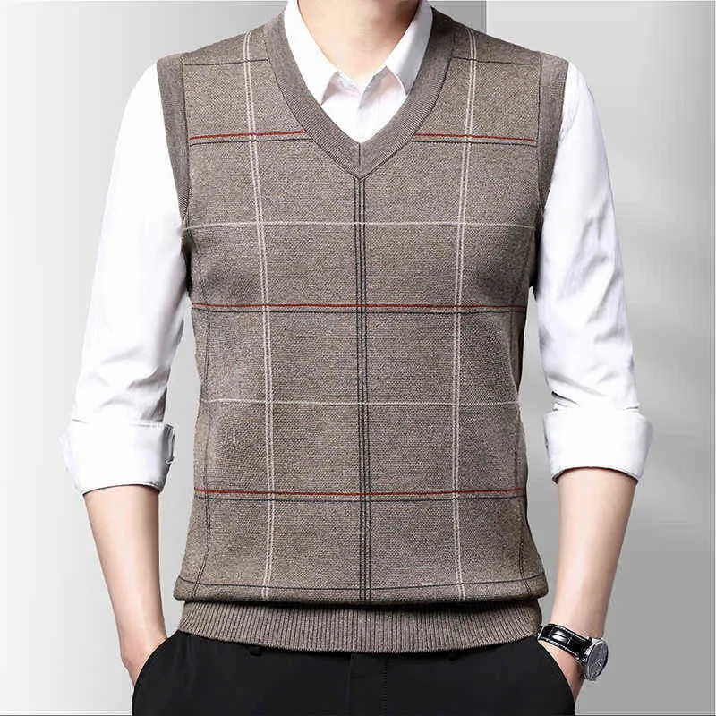 Nieuwe plaid wol gebreide wollen vest tops herfst winter mouwloze trui mannen vintage trui casual jumpers y527 l220801