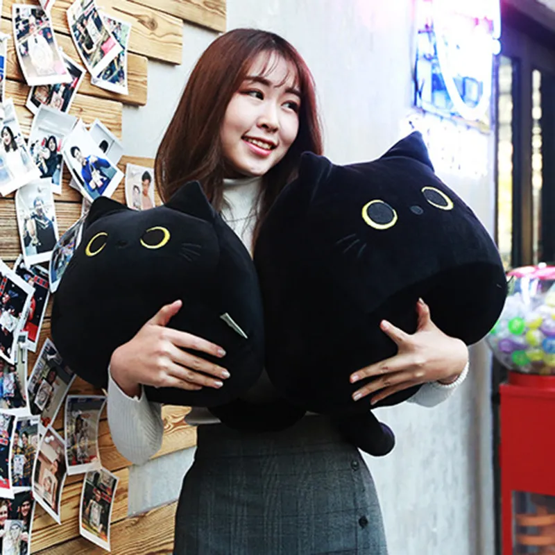 Adorável desenho animado animal brinquedos de pelúcia bonito gato preto em forma de almofadas de pelúcia macias boneca meninas presentes do dia dos namorados ornamento de quarto 2205314689299