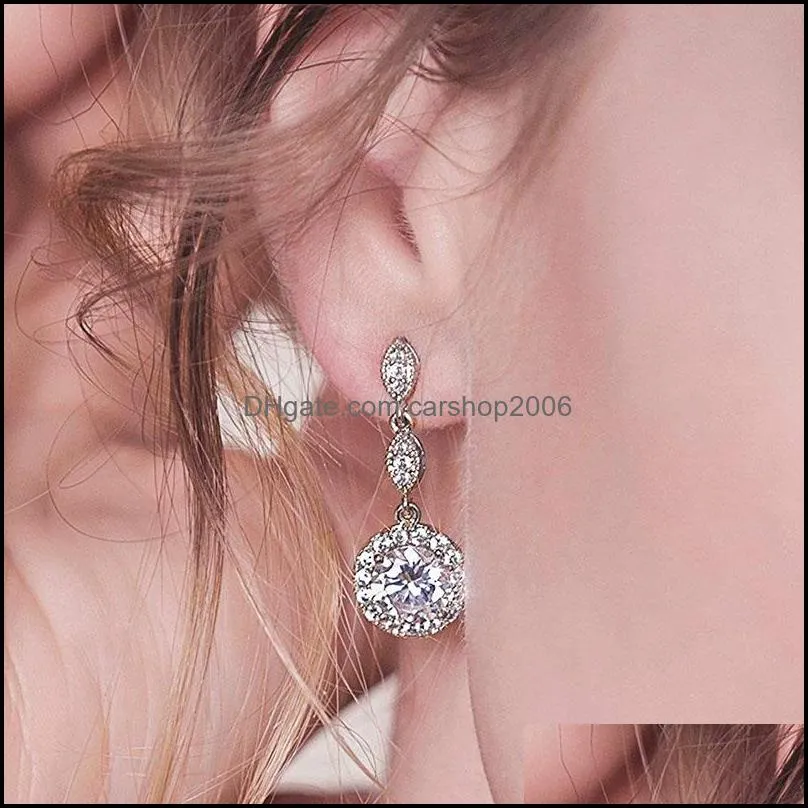 Fashion Round Drop Shaped Earrings With Cubic Zirconia 925 Sterling Silver Needle Long Dangle Earrings Wedding Jewelry For Women Girls