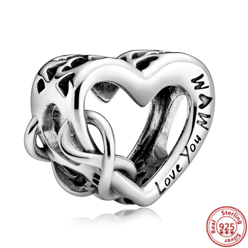 Ciondolo pendente in argento sterling 925 con perline a forma di cuore mamma, perline adatte braccialetti, accessori gioielli fai da te