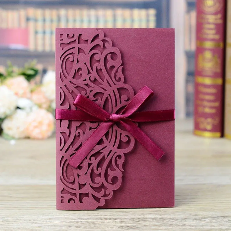 Laser Cut Invitation Lace Flower Menu Greeting Customize With RSVP Card Ribbon Wedding Party Decoration 220711