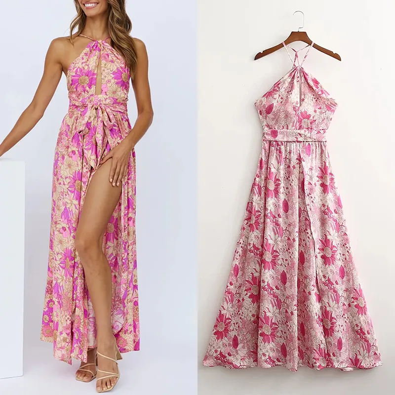 Foridol Casual bloemen Boho elegante Franse jurk dames roze bloemenprint Boheemse strandstijl zomer mini-jurk 220531