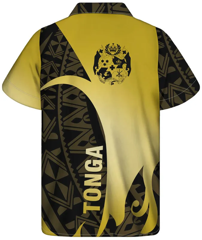 Chemises personnalisées de haute qualité pour hommes, Tribal polynésien, fond doré léger, manches courtes, rayé imprimé, dessus respirants, 220619