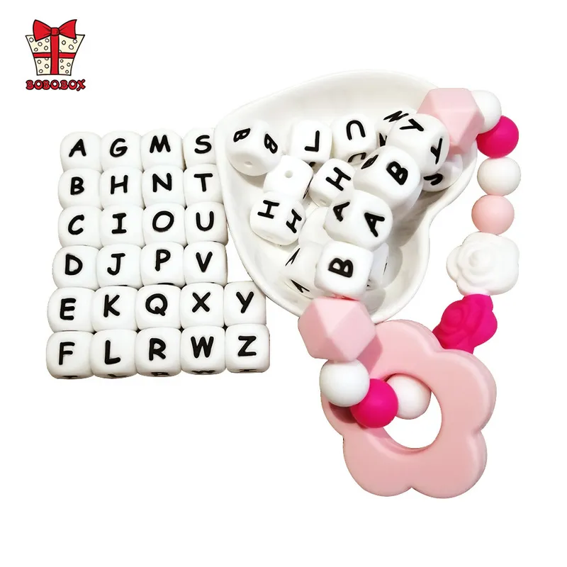 Bobo.box Baby Teether English Alphabet Beads BPA za darmo na majsterkowanie łańcucha pacyfieru silikonowe koraliki litera 220507