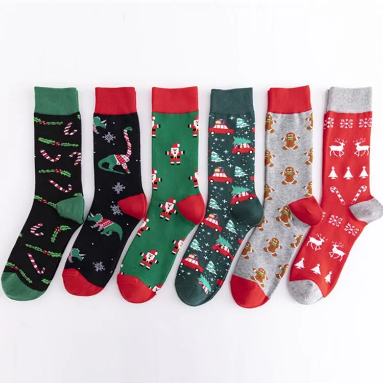 10 paia / lotto Calzini di Natale 6 calza di cartone animato di stile Calzino di stampa di Babbo Natale unisex Calza di Natale casual Calzino sportivo di Natale