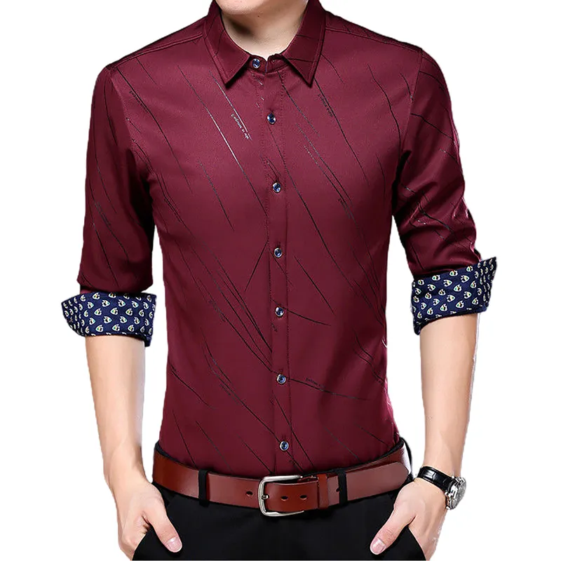 ファッションビジネス格子縞のシャツの男性長袖ターンダウンカラーレターストライププリントボタンシャツトップカジュアルシャツスモールサイズ220726