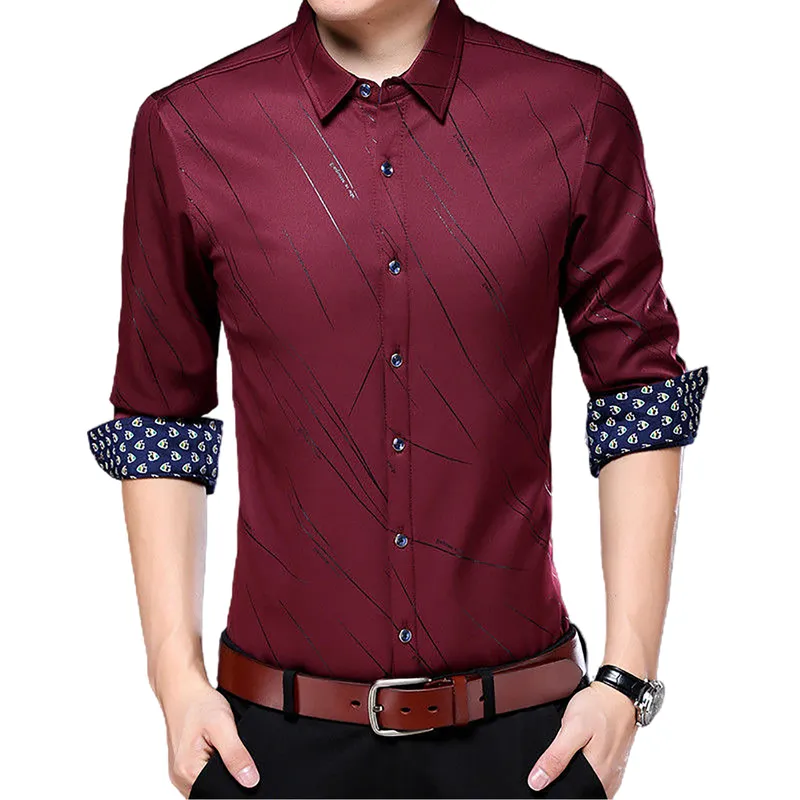 Fashion Business Plaid Shirt Men Long Sleeve Turn Down Collar LettersStripes Print Buttons Shirt Top Casual Shirts Small size 220726