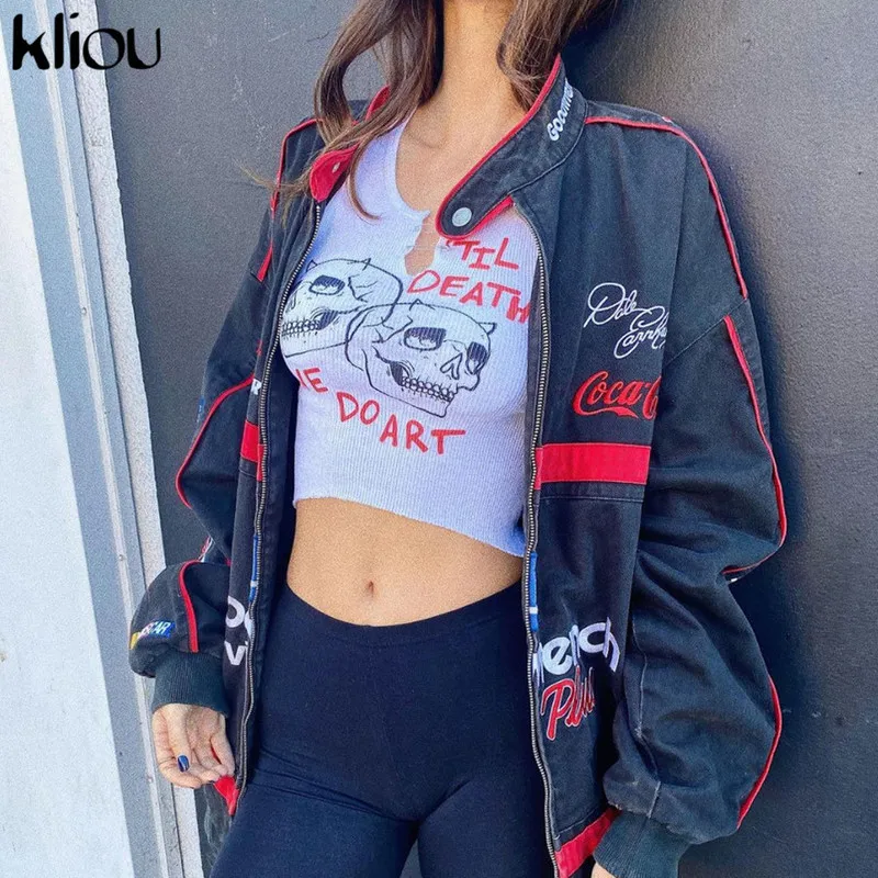 Kliou Aesthetic Graphic Cyber Y2k Streetwear Women Chic Sleeveless Activity Tank Tops Harajuku Skinny Crop Camisole 220316